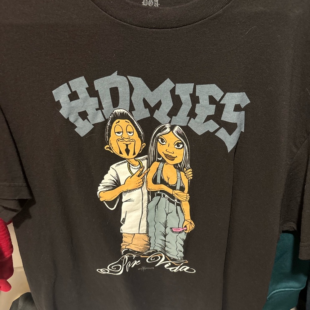 Black Graphic Tee with Cartoon Characters